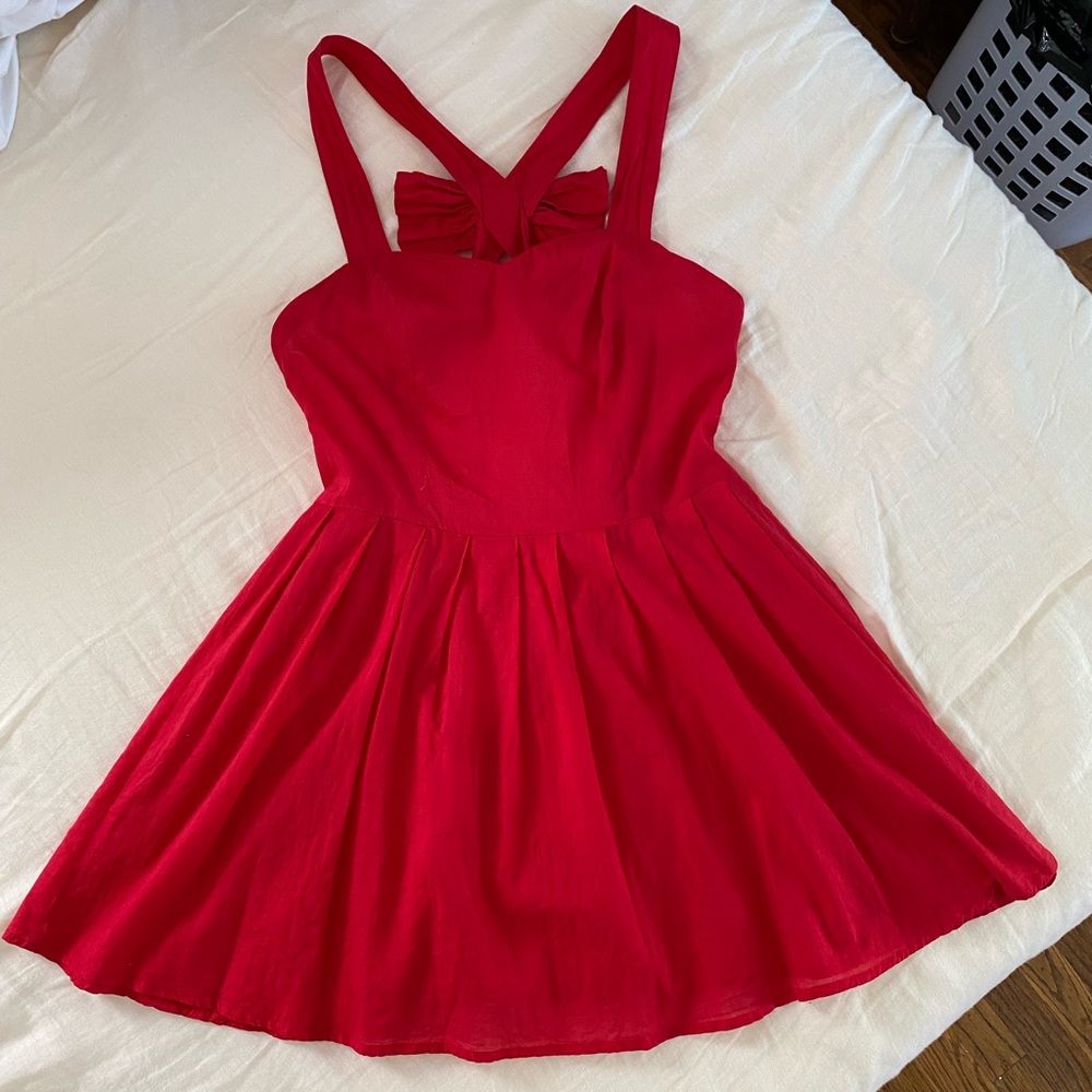 Red ASOS bow-back mini dress beach cover-up Size 6